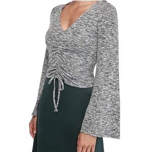 NWT Express Gray Glitter Bell Sleeve Cinched Front Top